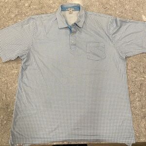 Peter Millar Pima Cotton Light Blue Checkered Button Down Shirt with Pocket—XL